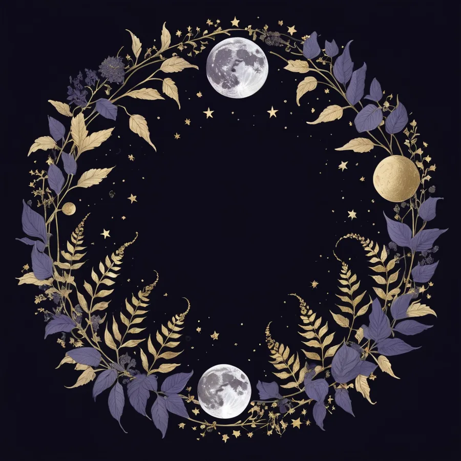 Moon phase wreath print — dark academia botanical illustration